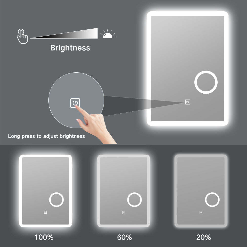 LED Lighted Wall Mounted Frameless Bathroom Mirror with 5x Magnifying