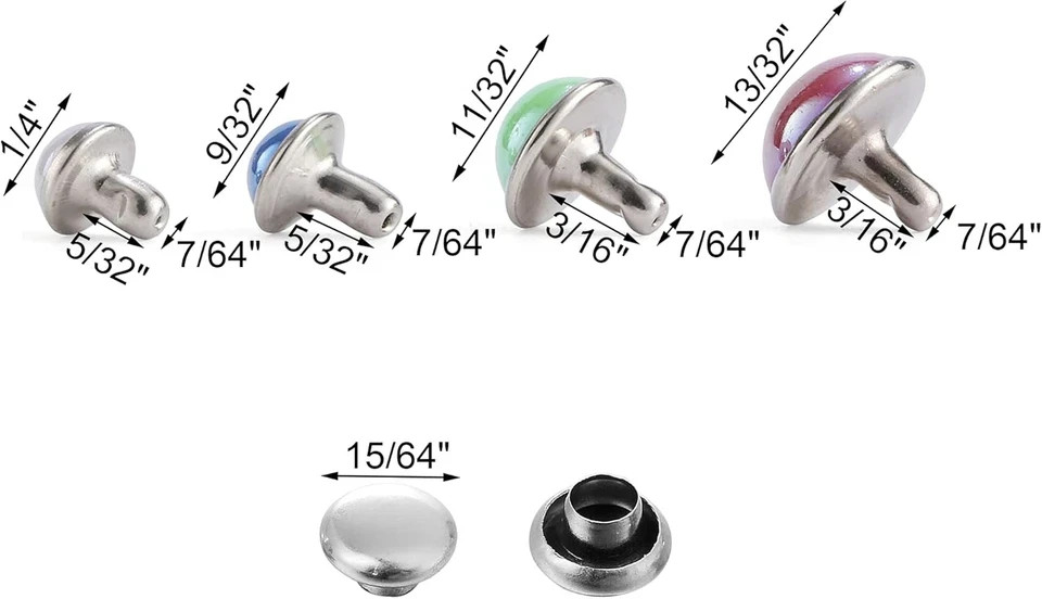 260 Sets Mixed Sizes Leather Rivets Mixed AB Colors Rivets Studs Rivets for Clot