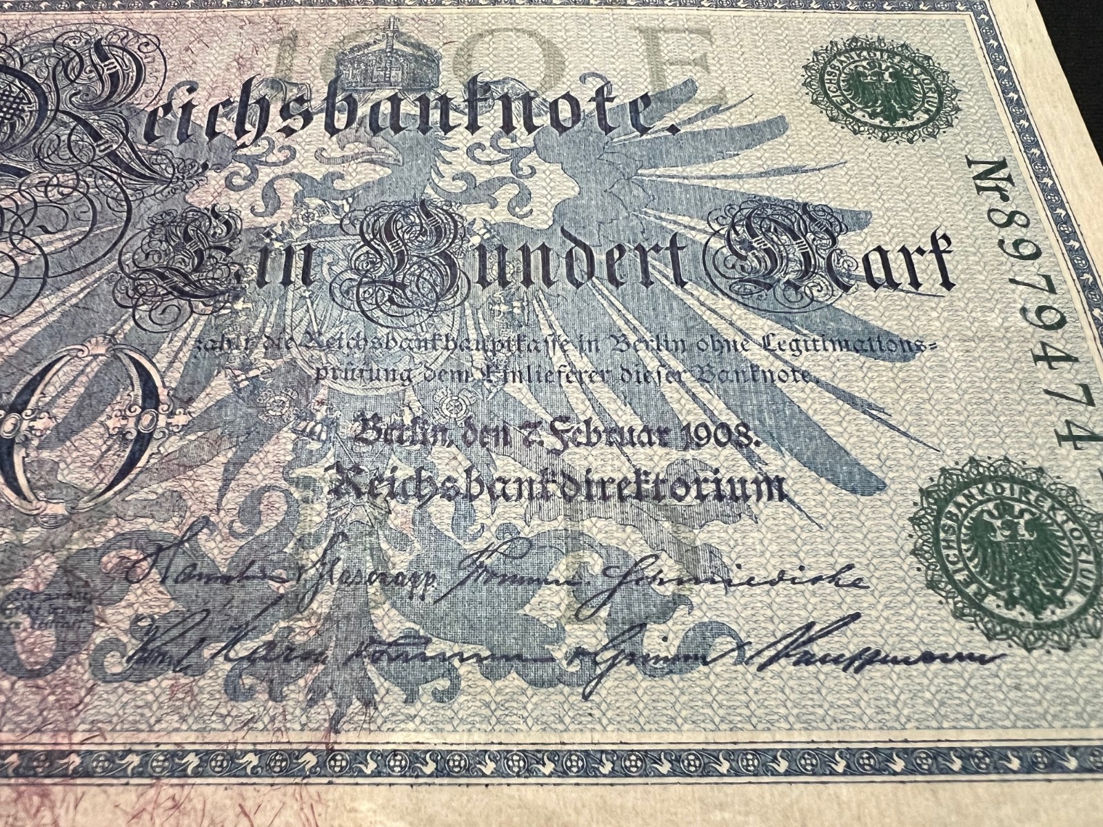 1908 Germany 100 Mark Post WWI Pre WWII Banknote World Paper Money Kaiser
