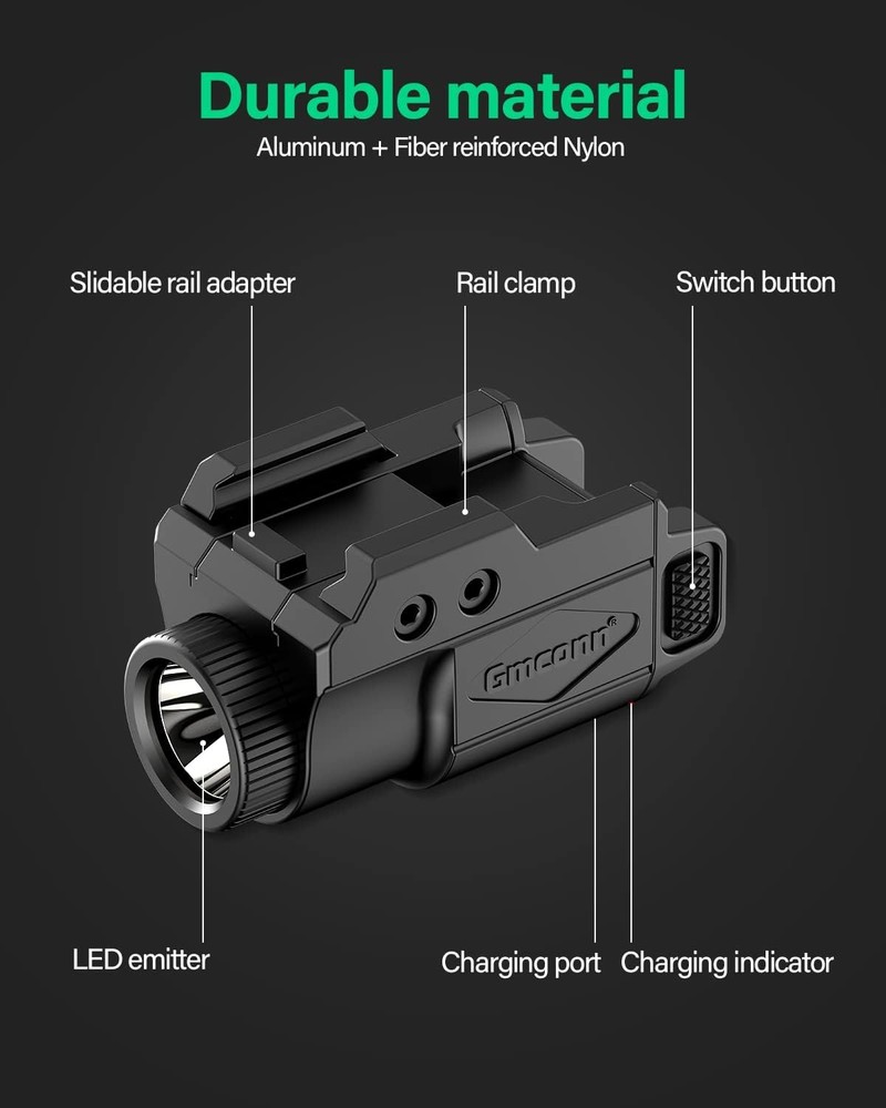 Gmconn 700 Lumen Pistol Light, Compact Adjustable Rail Mounted Flashlight Mini W