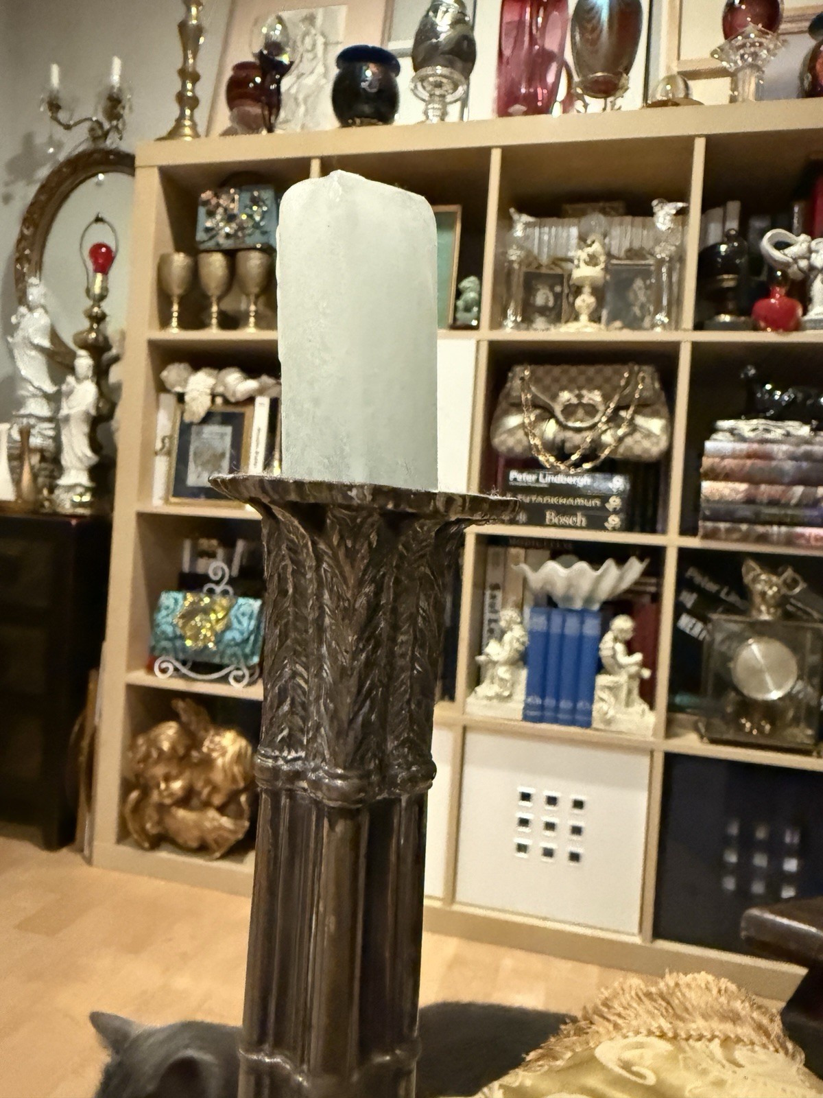 Antique Corinthian Column Silver Plate Old Sheffield Candlestick C. 1800 12 Inch