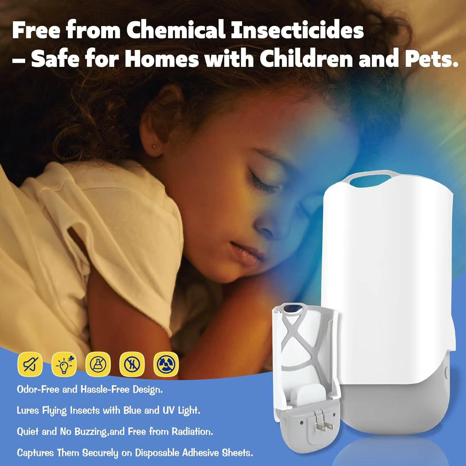 Indoor Plug-In Fruit Fly Insect Trap for Flies, Gnats, Bugs, Dimmable UV Light