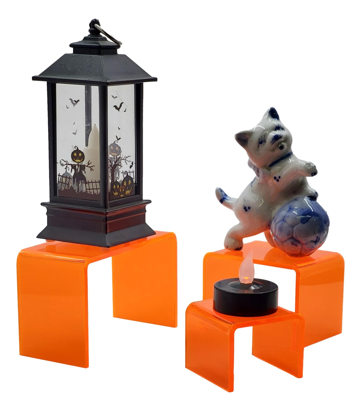 T'z Tagz 4-Inch-Deep Transparent Neon Orange Acrylic Riser Display Stand 2 Pack