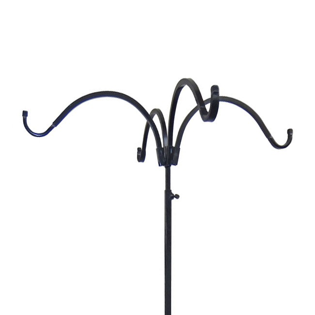 Erva Adjustable Four Hanger Shepherd Hook, Black, 4.5' to 7'
