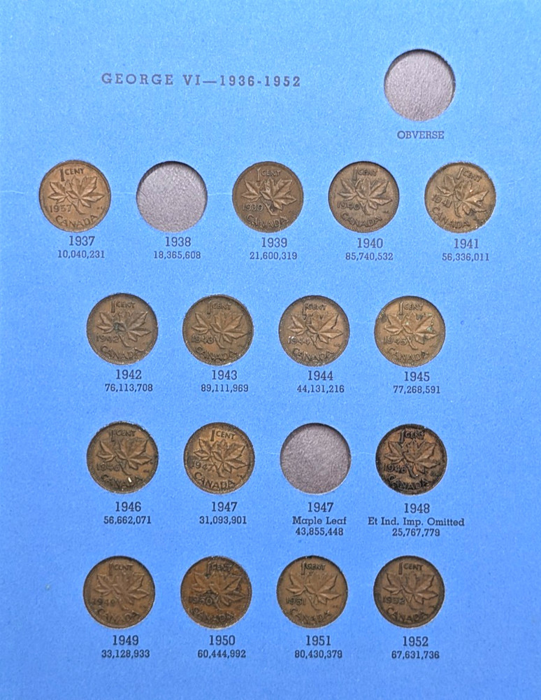 Partial Set Canada Small Cents 40 Coins Whitman Folder 260357