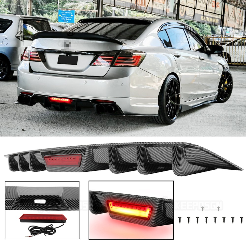 Shark Fin Rear Diffuser Bumper Spoiler Lip LED Lights For Honda Accord 2012-2026