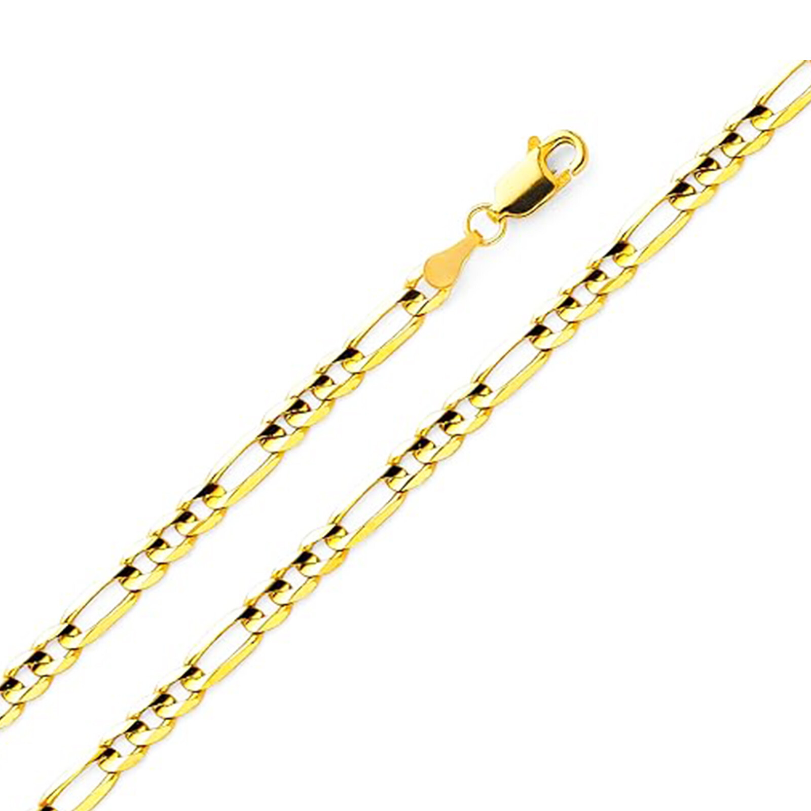 14K Solid Yellow Gold Necklace 2/2.5/4.2mm Figaro Chain Link +Lobster Claw Clasp