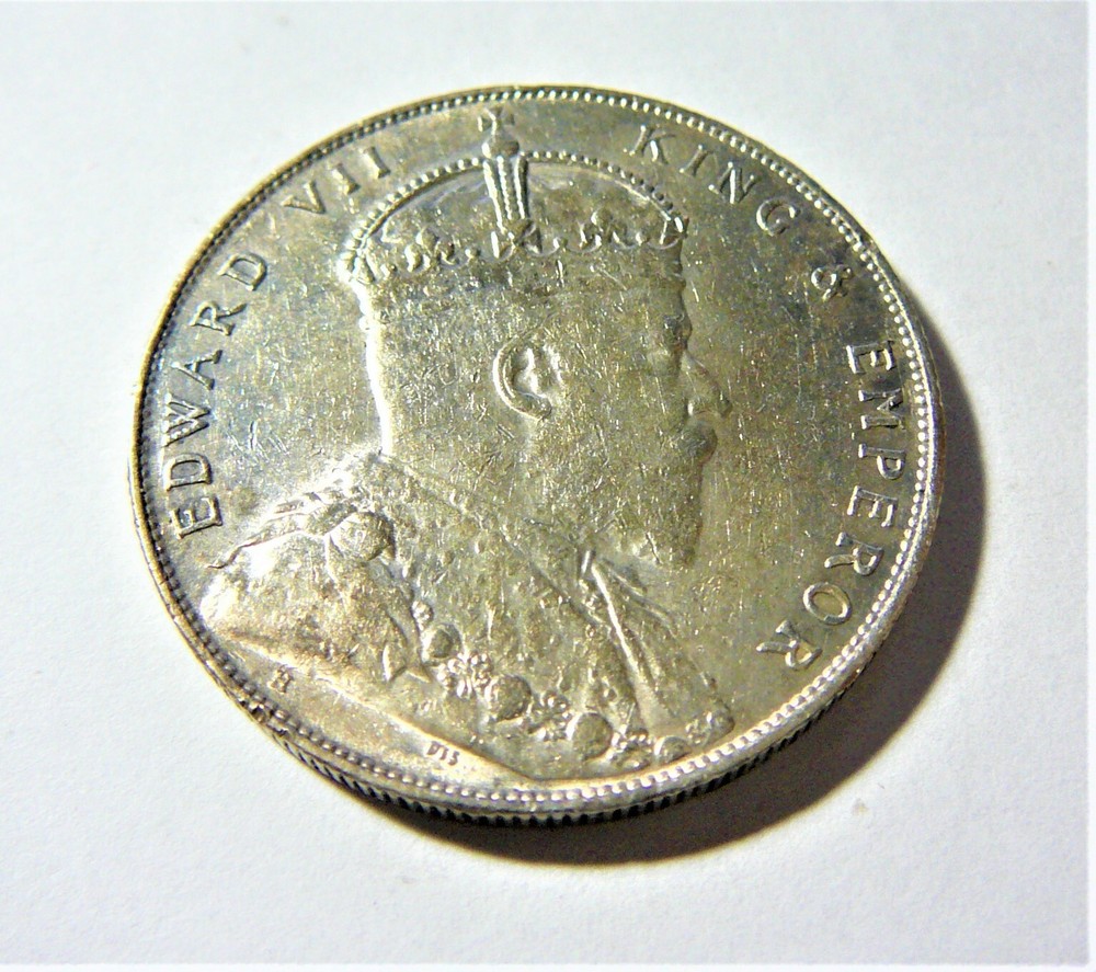 Straits Settlements  $1 Dollar 1907 Edward VII. AU Cleaned
