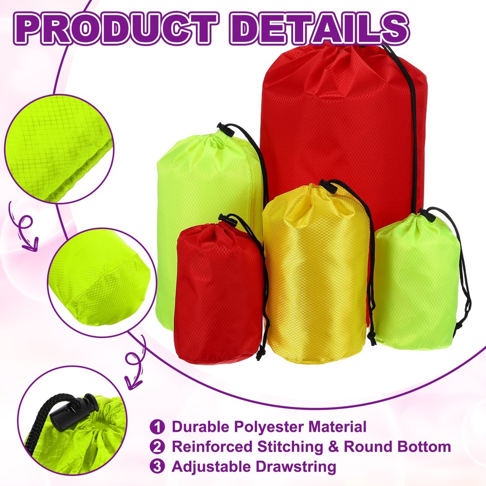 Stuff Sack, Nylon Waterproof Storage Sacks, 4x8Inch (Green)