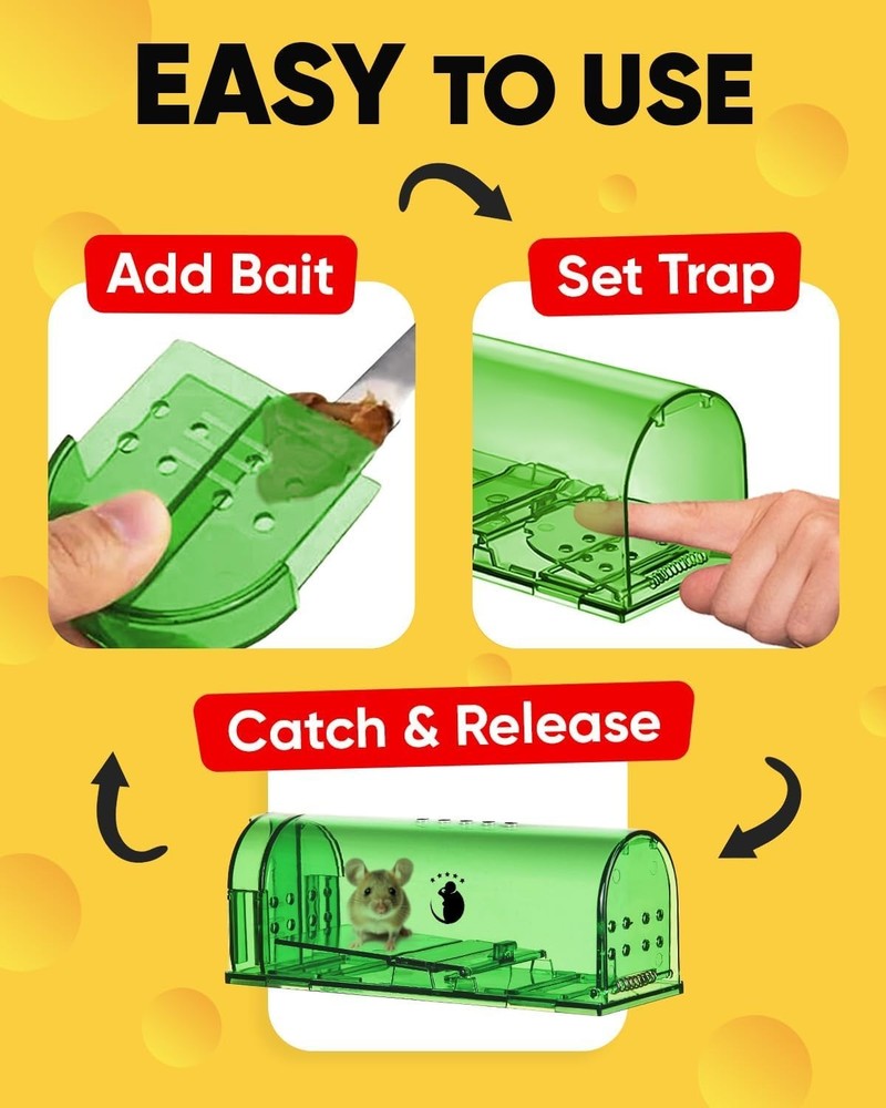 Humane Mouse Traps No Kill Live Catch and Release 4 Pack - Reusable, Easy to ...