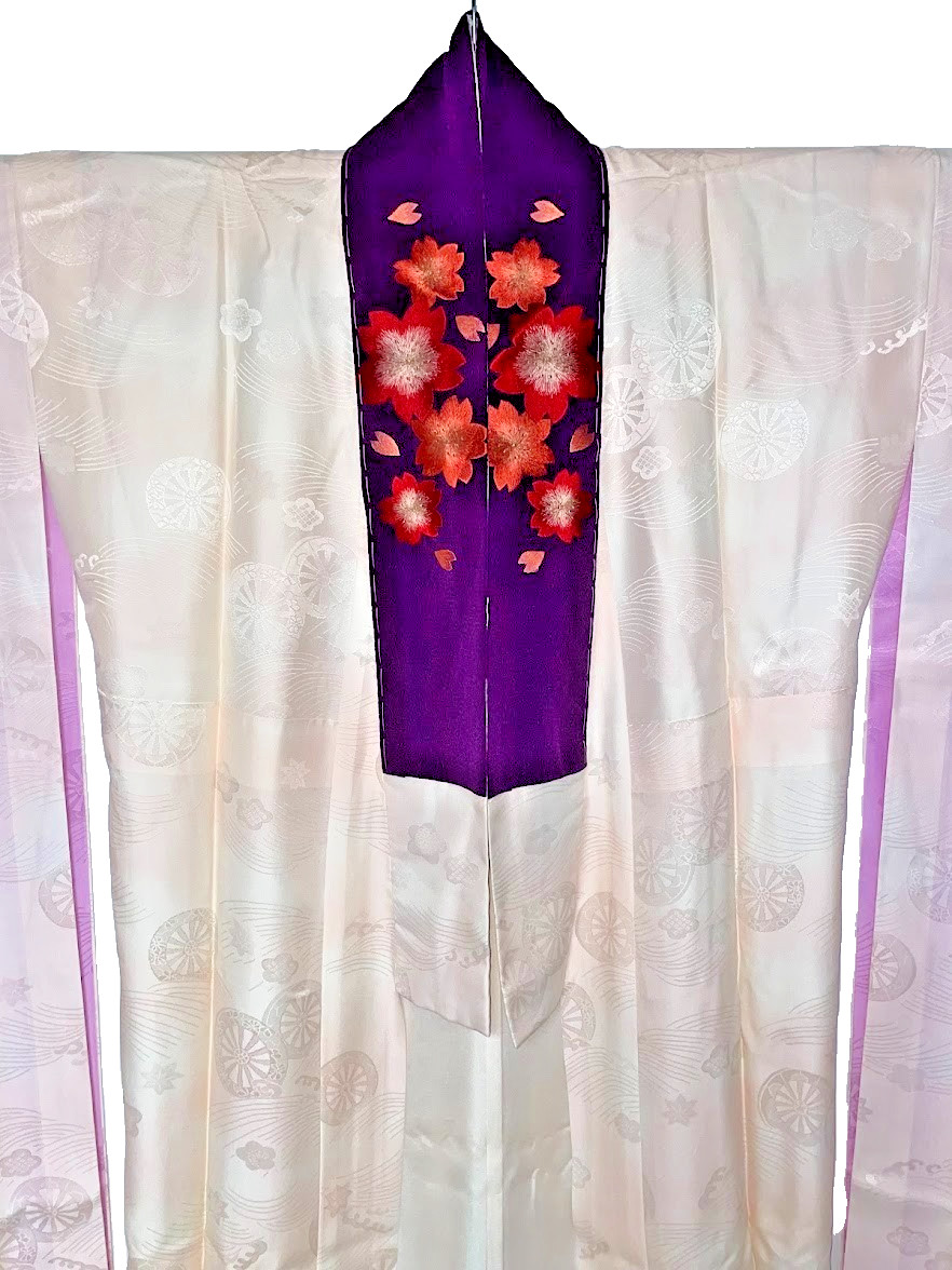 Vintage Silk Nagajuban For Furisode S 25.2in Yuki Japan Pink Sakura Kanoko