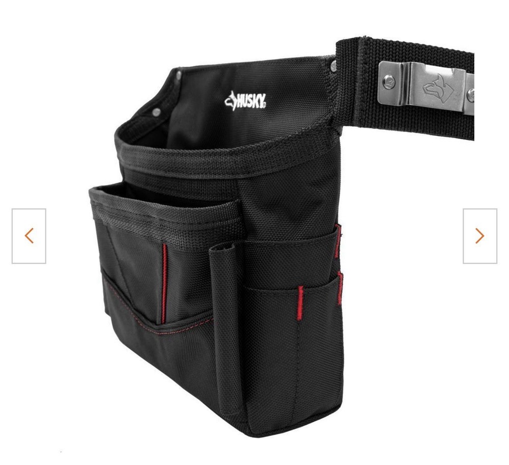 Husky Adjustable Tool Belt Pouch Black Red Quick Release Multiple Pockets