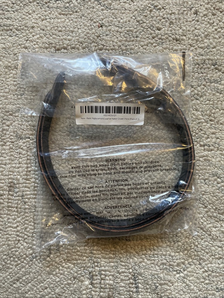 Basic halter leather replacement Crown Strap 16"X 5/8" (2 pack), Black