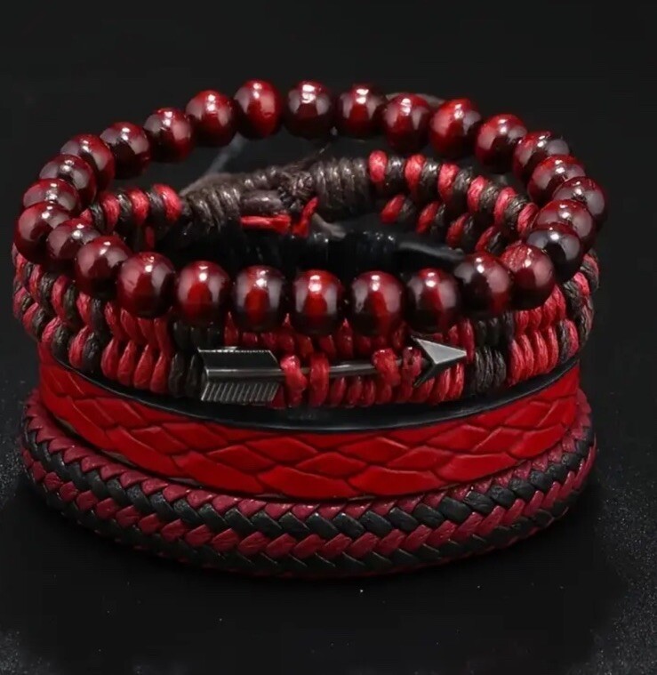 4 PC Leather Punk Bracelet Stackable Adjustable Tie New Free Ship B2769