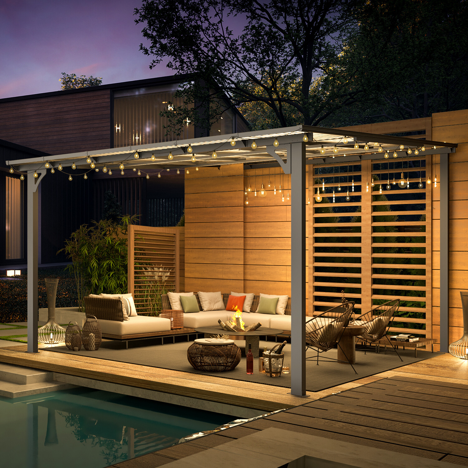 AECOJOY Pergola Gazebo for Patio Wall-Mounted Lean to Gazebo w/Roof on Clearance