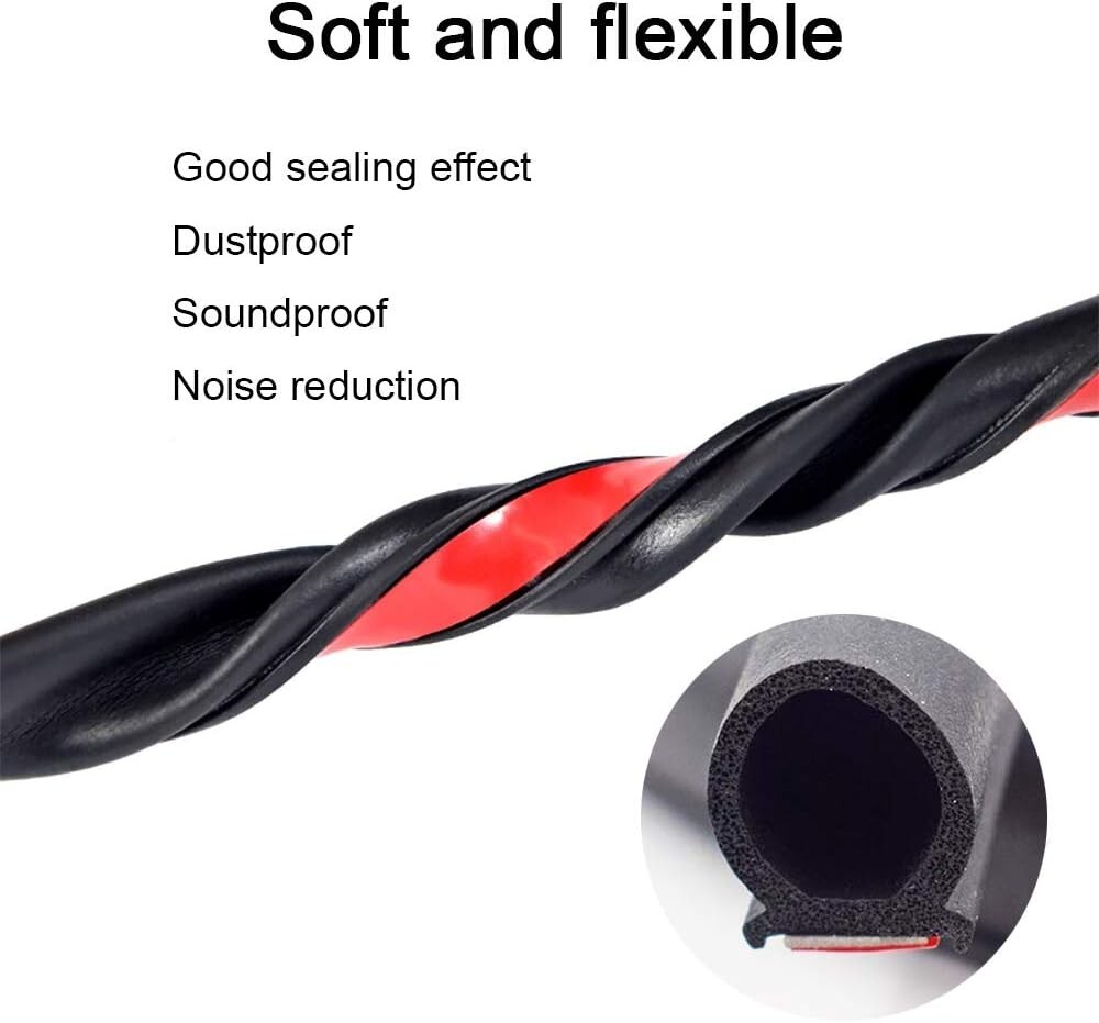 Universal Automotive Door Seal Strip D-Shape Self-Adhesive Weather Stripping for