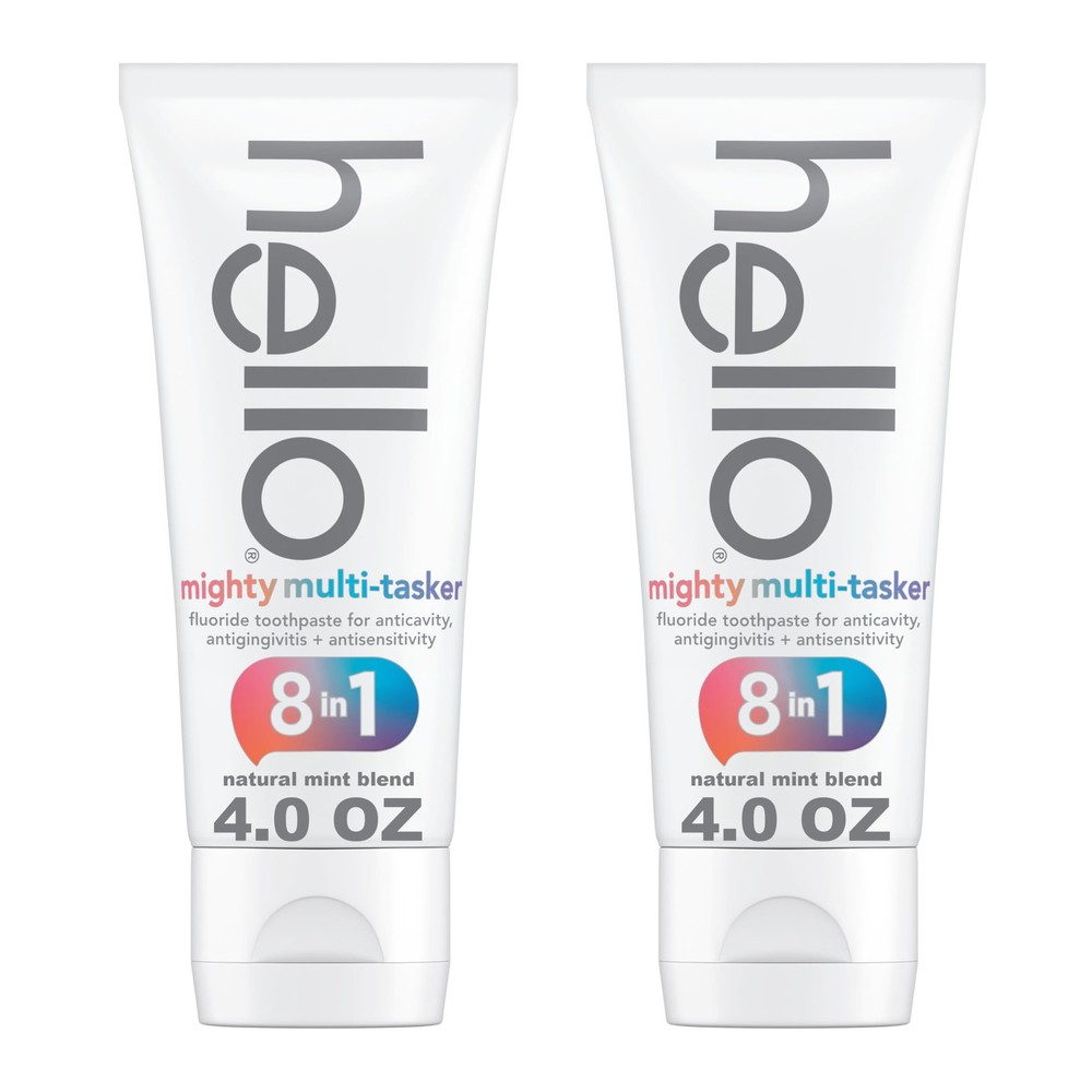 hello 8 in 1 Mighty Multi-Tasker Fluoride Toothpaste Pack, SLS Free Toothpast...