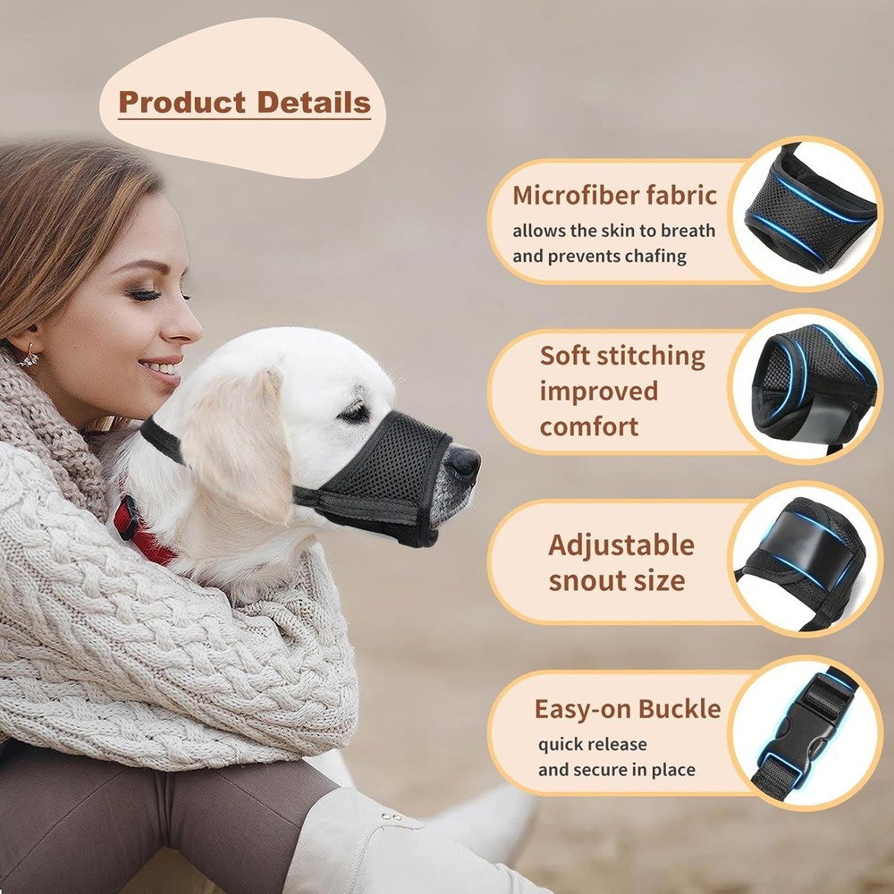 Comfortable Soft Nylon Dog Muzzle - Adjustable, Breathable & Humane Design (XL)