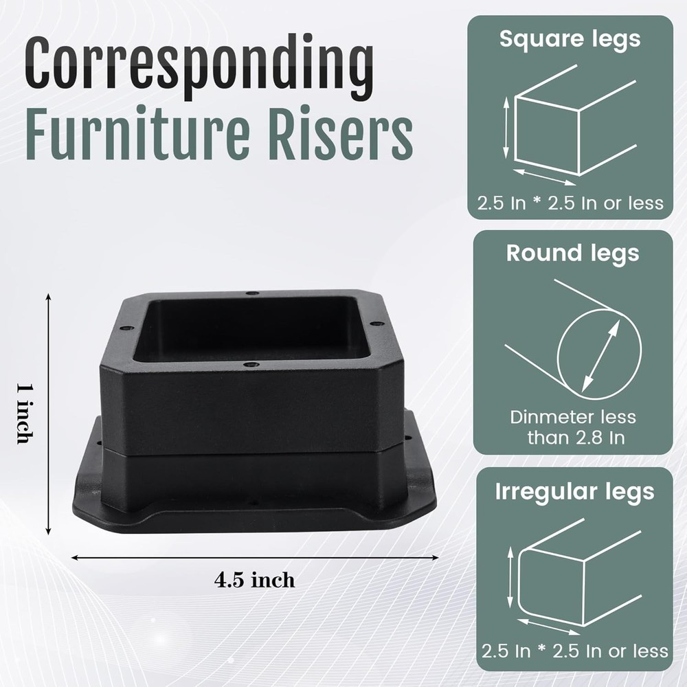 Sleek Plastic Bed Risers - 1-Inch Elevation, Heavy Duty Support Up to 2000lbs