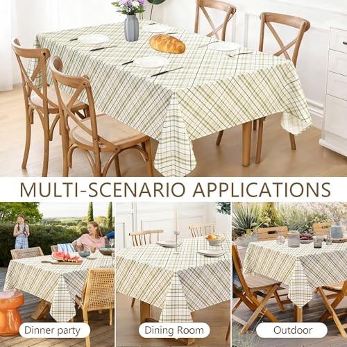 Printed New Checkered Tablecloth 84" x 60" (Rectangular) Sage Green and White