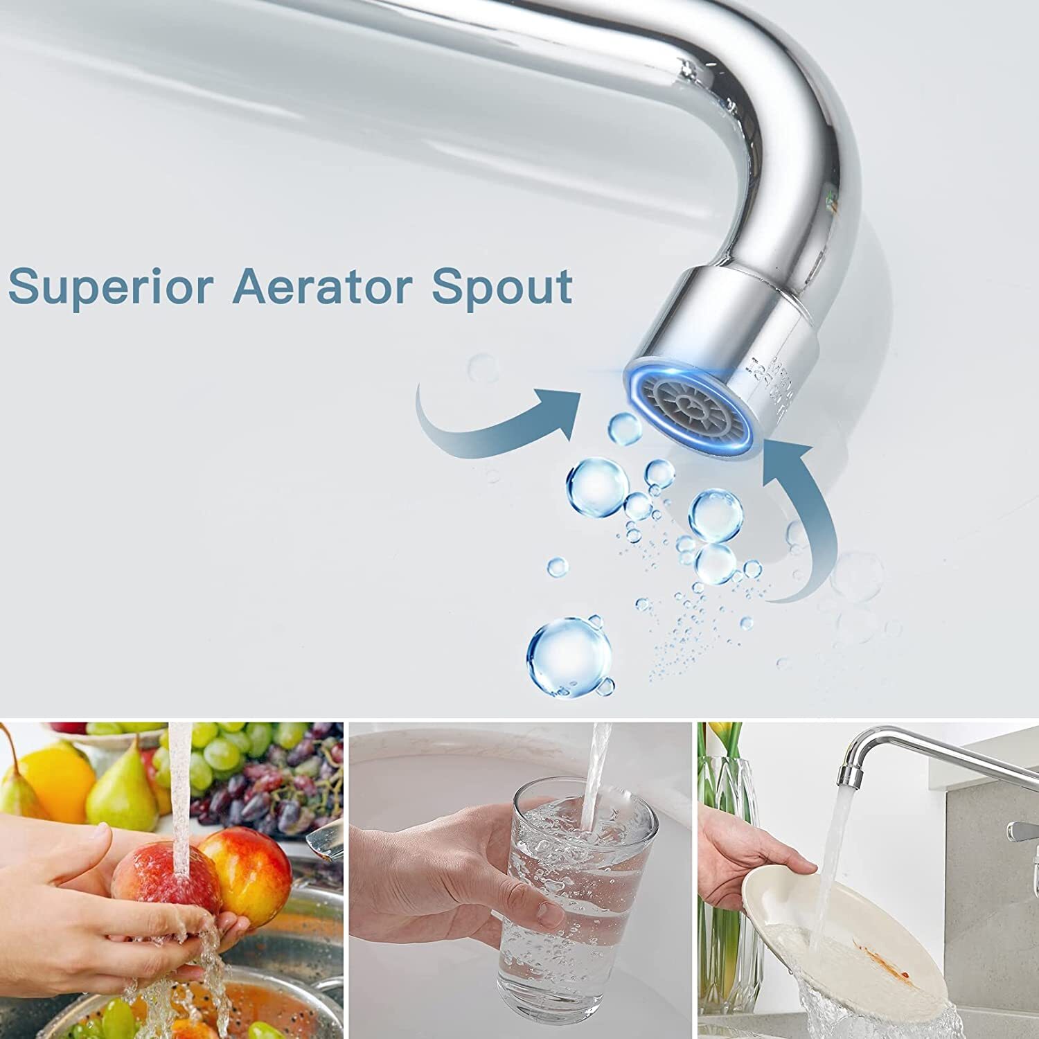 Commercial Sink Faucet Swivel Spout 8" Center Wall Mount Kitchen Faucet Chrome