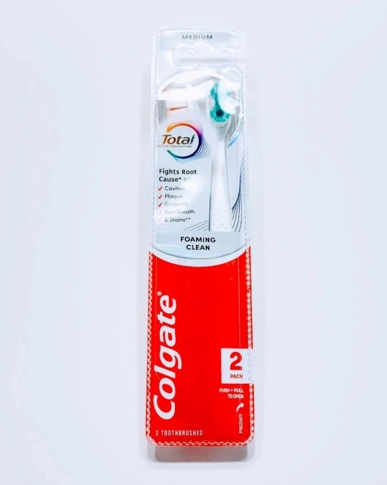 Colgate Total Active Prevention Toothbrush Foaming Clean Medium Bristle  2 Pack