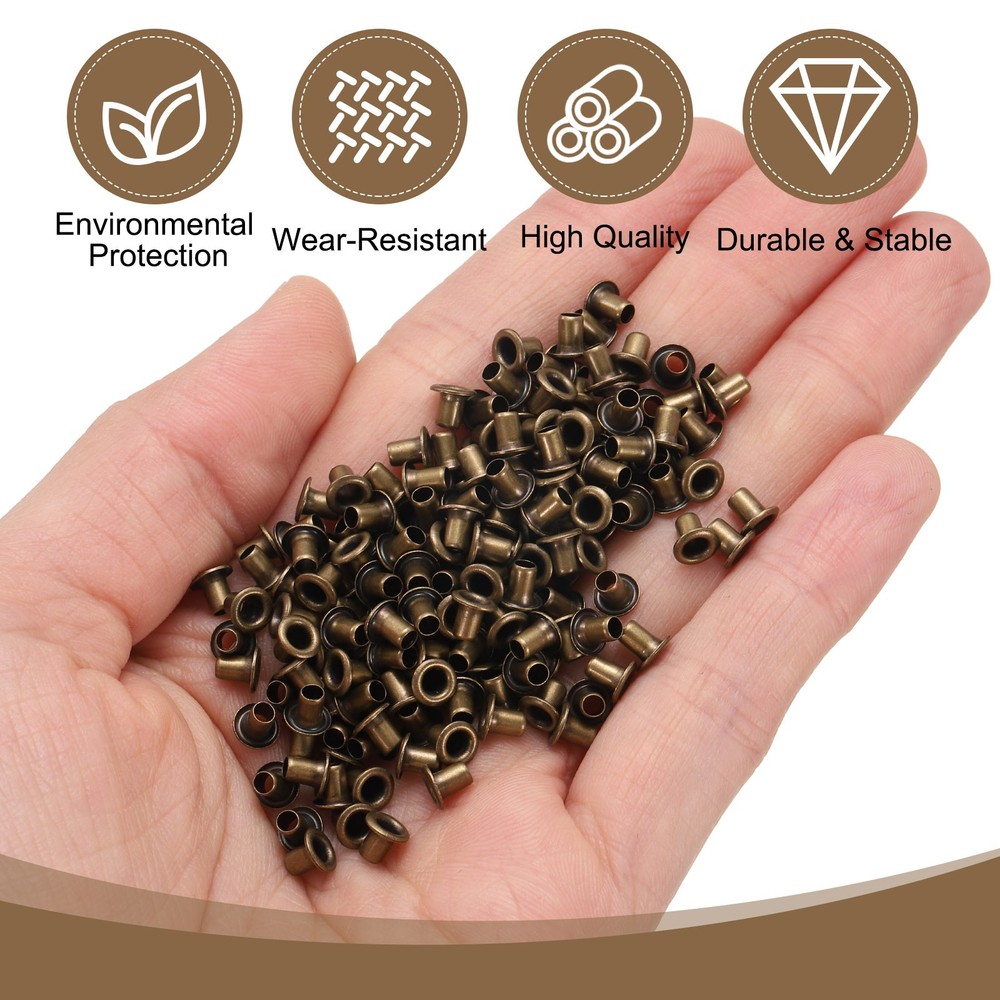 200Pcs Grommets Eyelets Kit 2mm Brass Eyelets, Brown