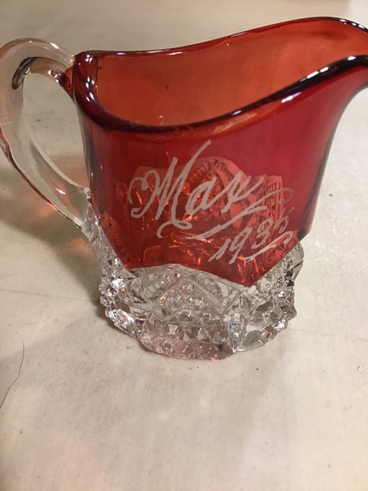 1935 “Max” RUBY RED FLASH GLASS STAR OF DAVID CREAMER