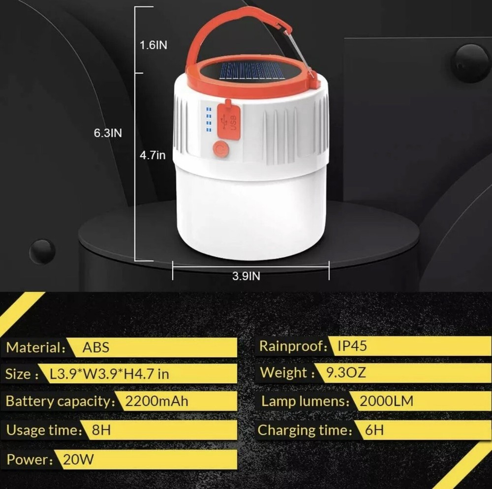 Camping Lantern LED Emergency Portable Light Waterproof Solar Powered remote