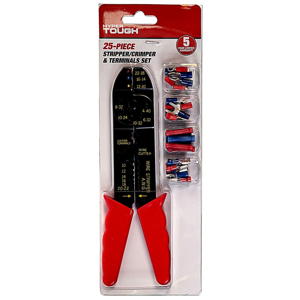 Wire Cable Stripper / Crimper Tool with 25 Piece Cable Terminal Connectors Set