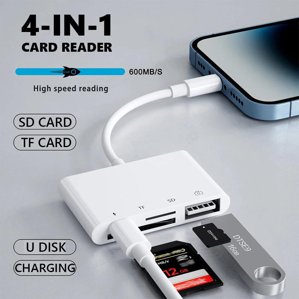 4 in 1 Micro SD/SD Card Reader for iPhone iPad Adapter with Charging Port
