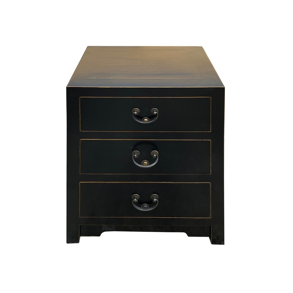 Distressed Black 3 Drawers Oriental End Table Nightstand cs7496