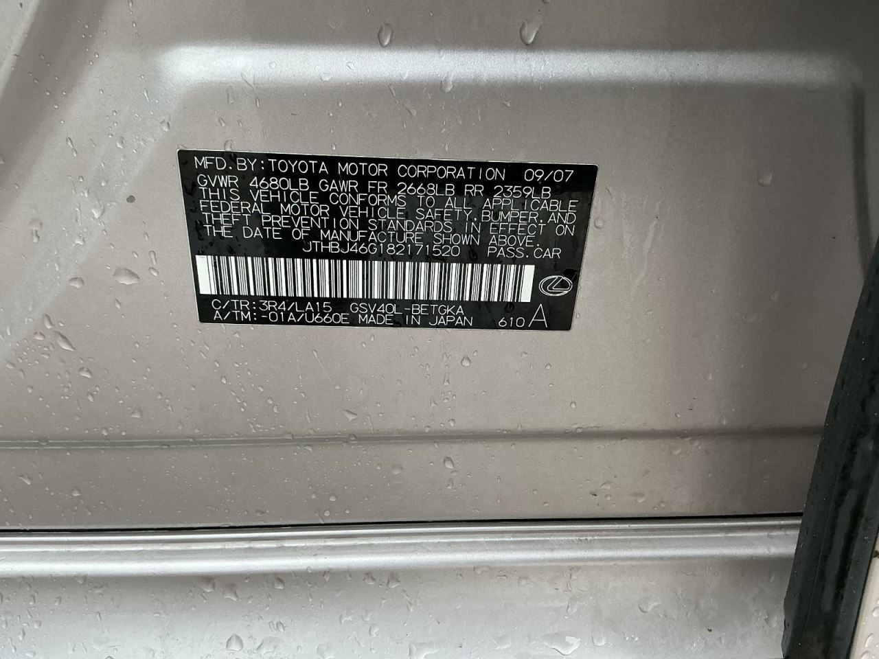 System Restraint Bag Module Center Console Fits 07-09 LEXUS ES350 817303