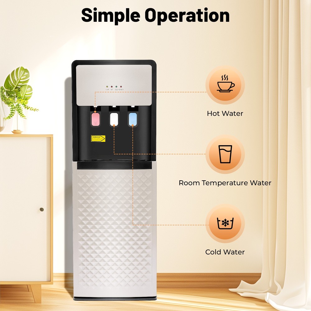 Grey 3 Temperature Bottom Loading Hot/Cold Water Dispenser With Safety Lock