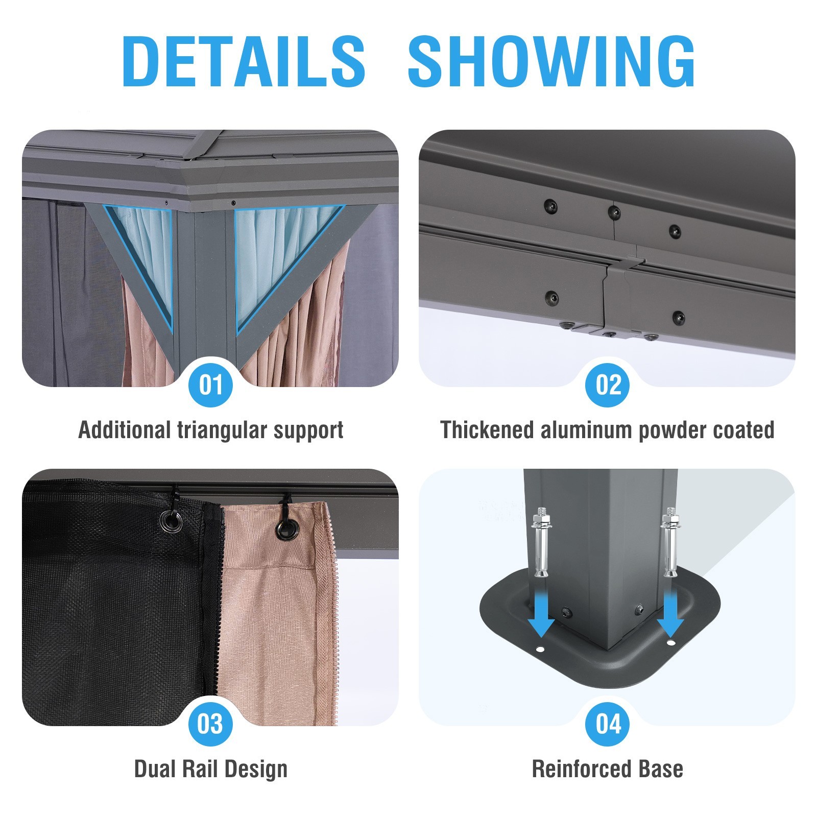 10x13 Hardtop Gazebo Double Roof with Curtain and Netting