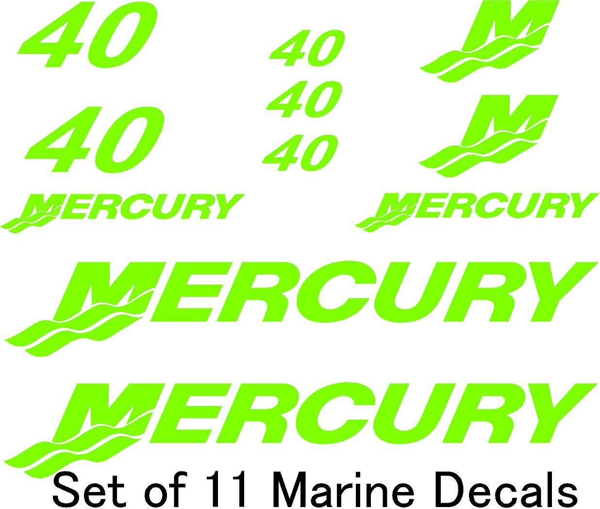 (11pc) Set of 40 Hp Mercury outboard boat cowling decal set custom color choices