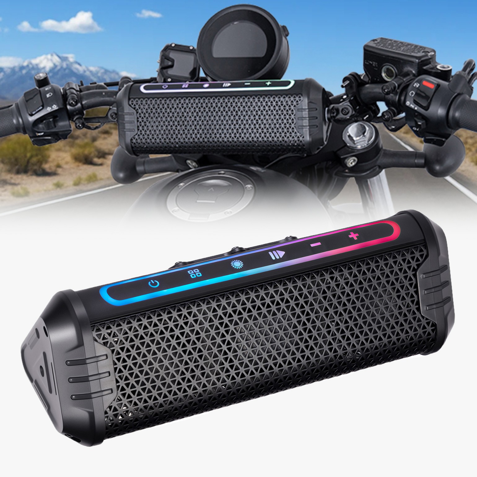 Motorcycle Soundbar Bluetooth Stereo Speakers Audio System w/ RGB Light ATV UTV