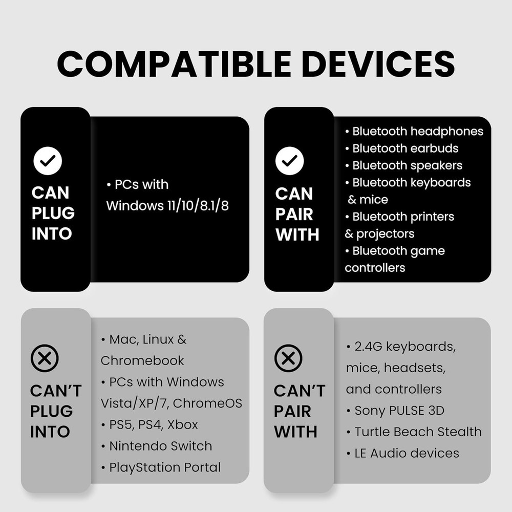 Avantree DG45 USB Bluetooth Adapter Dongle for PC, Computer, Desktop & Black
