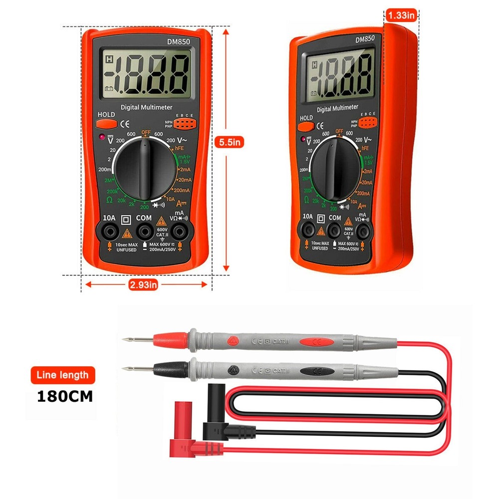 LCD Digital Multimeter Voltmeter Ammeter Ohmmeter Volt AC DC Tester Leads Meter