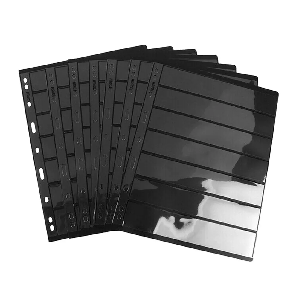 10PCS Black Stamp Stock Pages 7 Rows Double Side Archival Sheet US