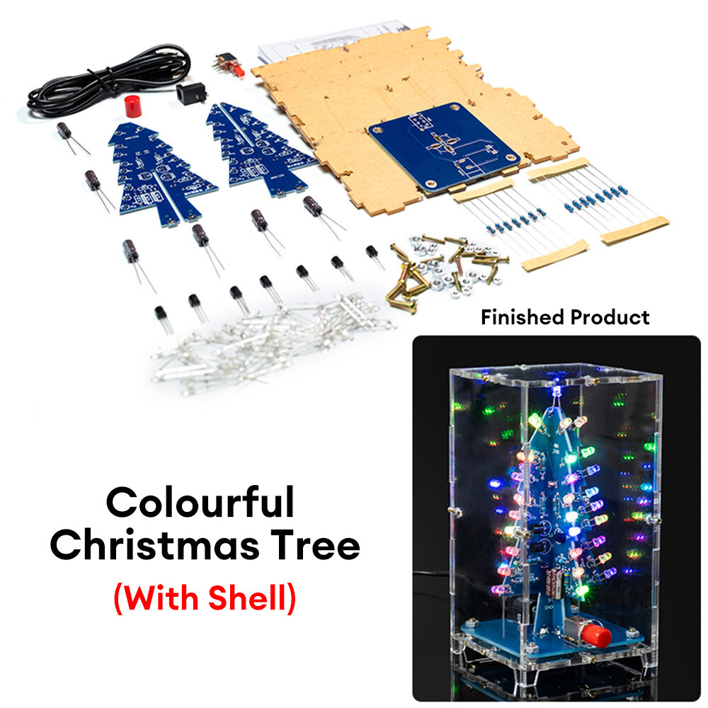DIY 3D LED Christmas Tree Circuit Kit Glitter Electronic Learning Set With Shell