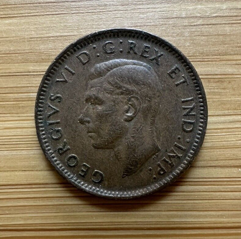 1945 CANADA ONE CENT Coin (98% Copper)- King George VI