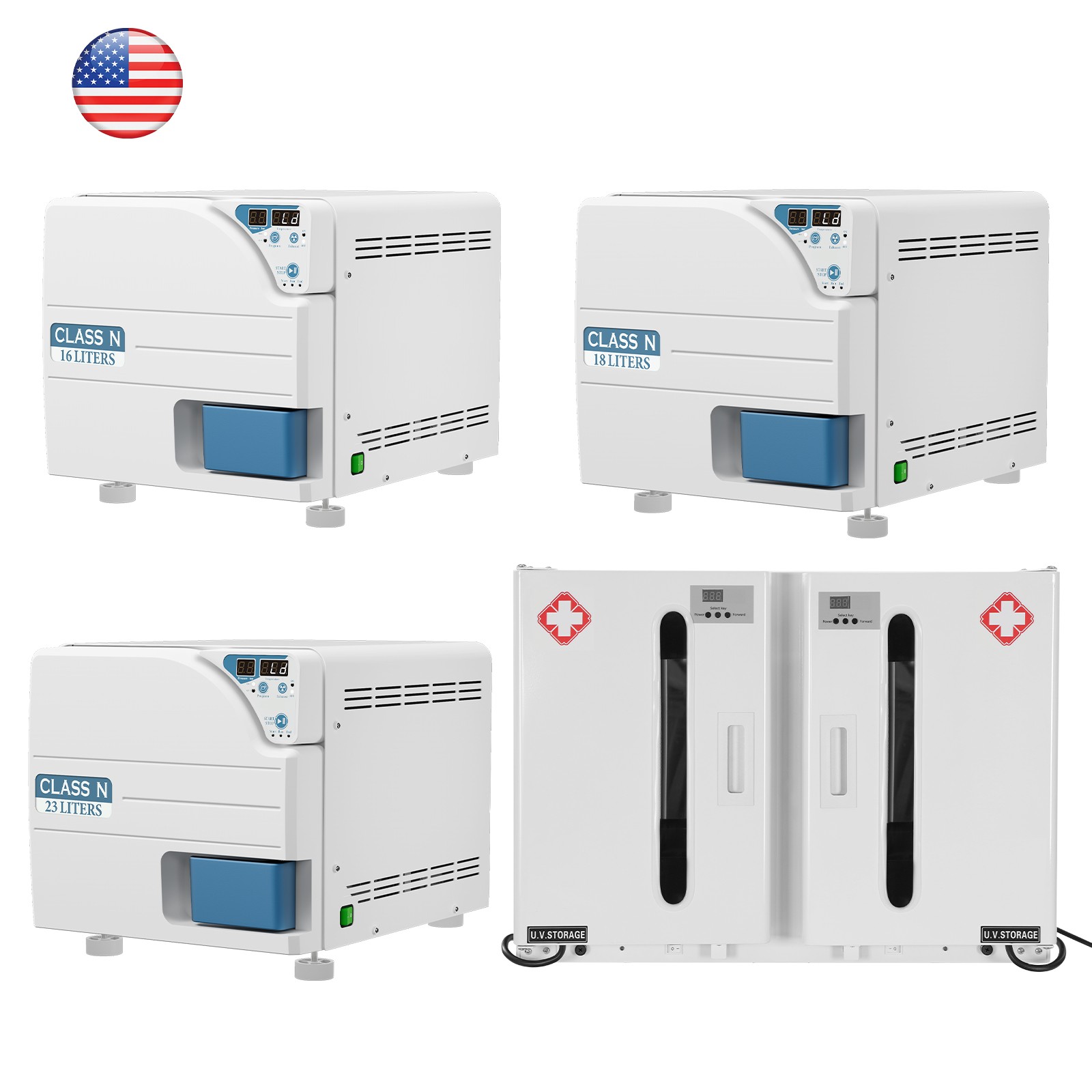 Dental 16/18/23L Steam Autoclave with Drying Function/54L UV Sterilizer Cabinet