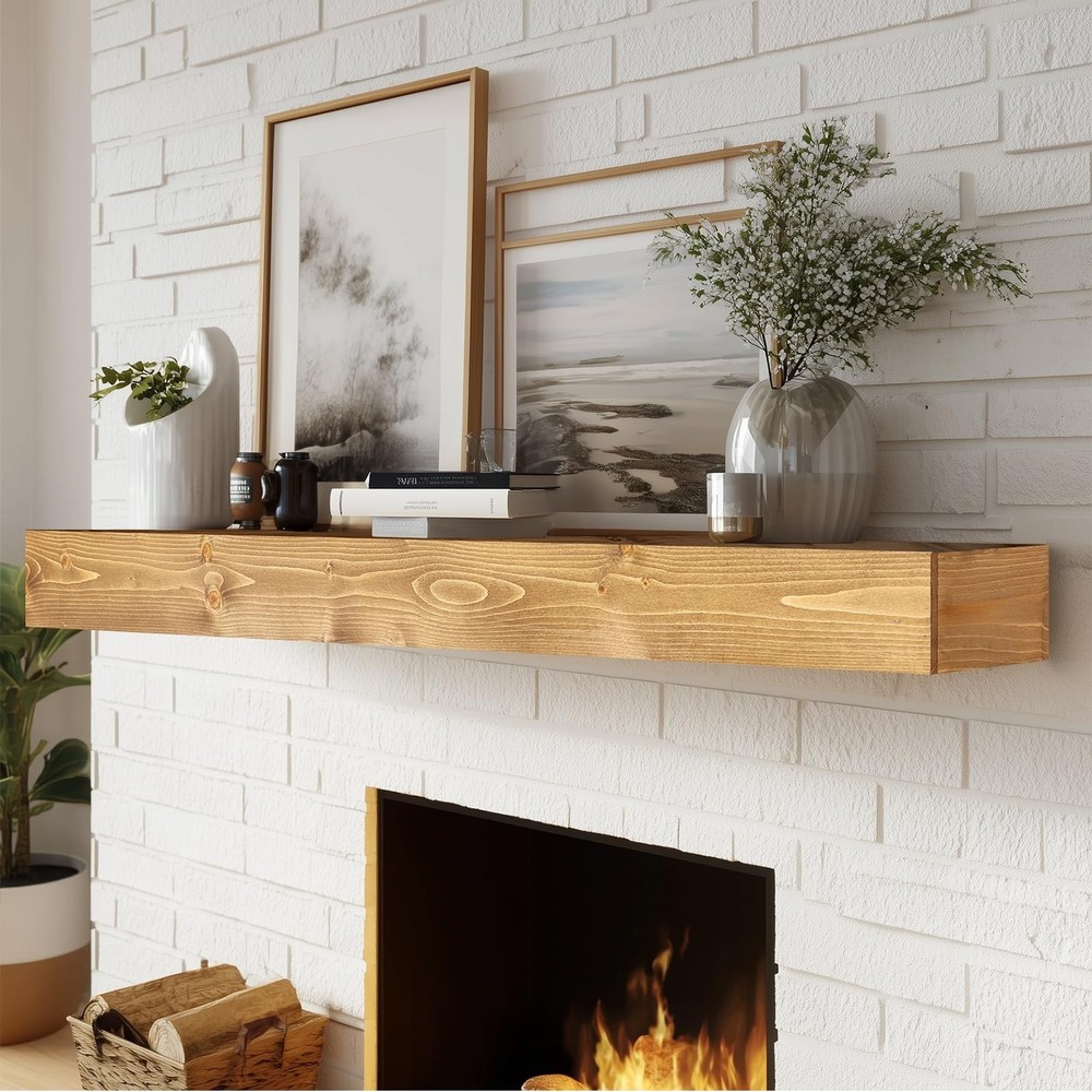 60x8x5 Fireplace Mantel - Handcrafted Rustic Solid Wood Wall Mounted Floating...
