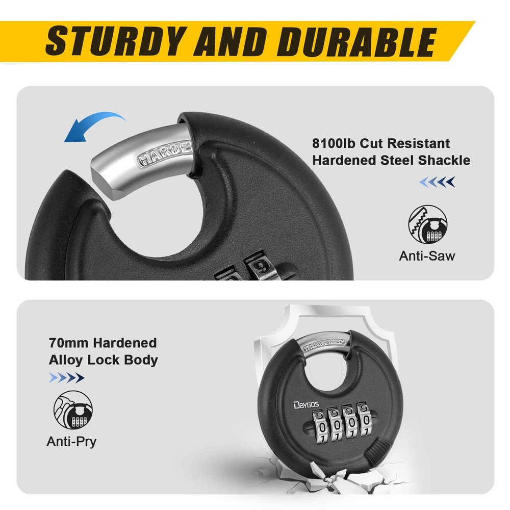 DAYGOS Combination Disc Padlocks for Outdoor - Heavy Duty 4 Digit Code Lock, ...