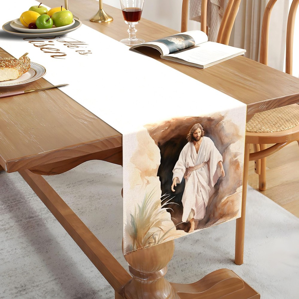 He is Risen Table Runner Jesus Resurrection Easter Party Decoration Home Kitc...