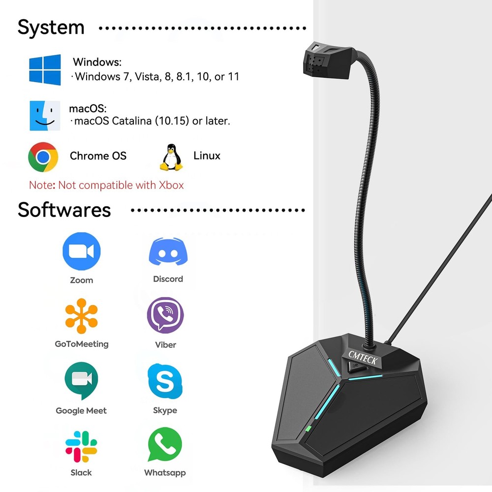 USB Computer Microphone, Plug &Play Desktop Omnidirectional Condenser PC Lapt...