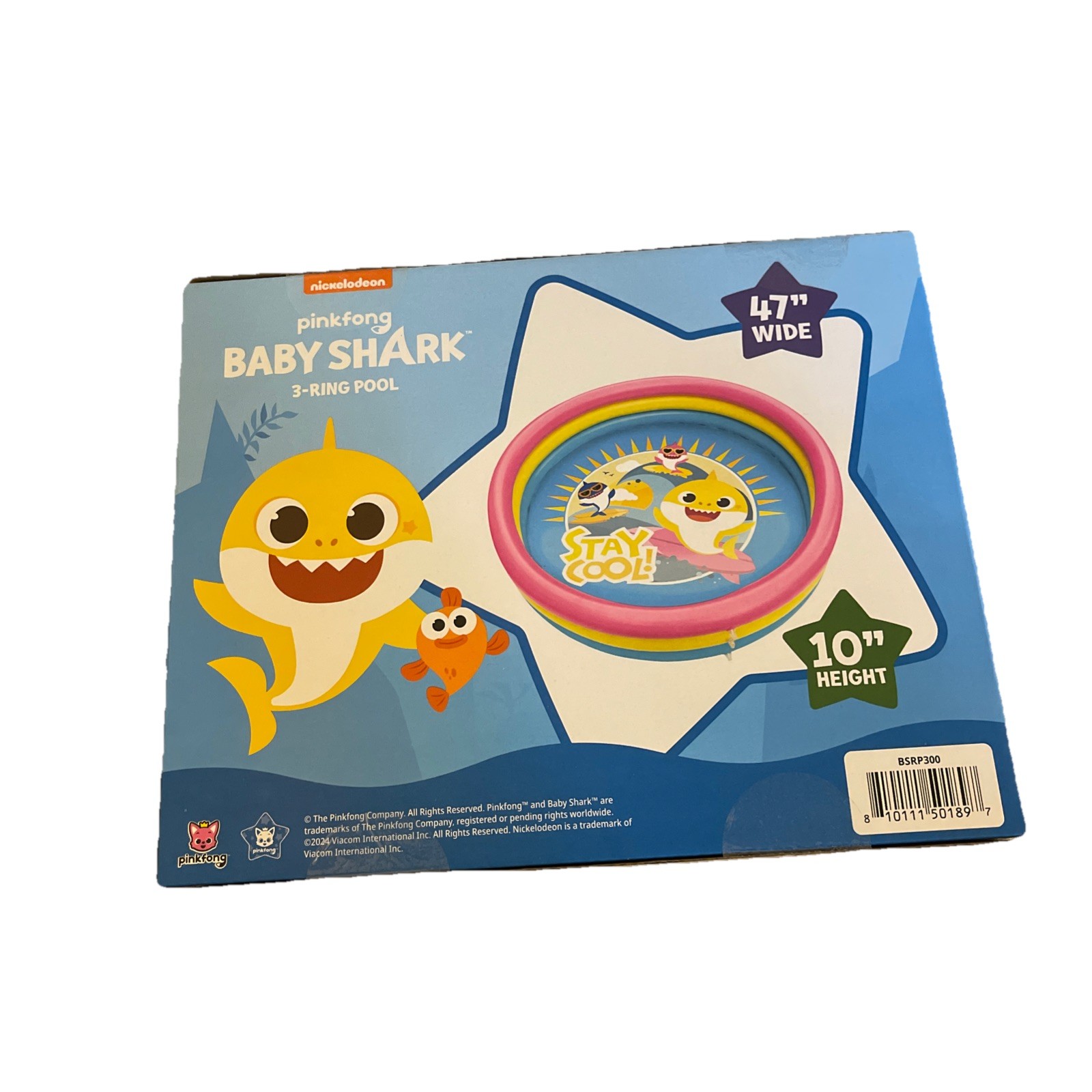 Baby Shark 3-Ring Inflatable Swimming Pool 47" Wide & 10" Height for Summer Play