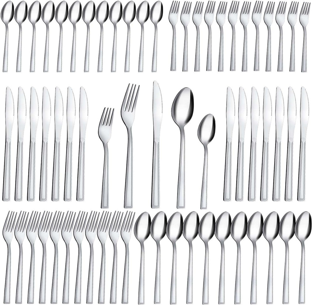 60-Piece Silverware Set for 12 - Stainless Steel Silverware Set, Include Spoo...