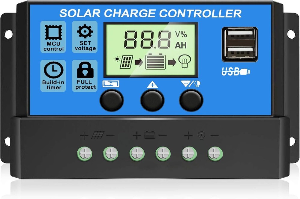 30A Solar Panel Battery Charge Controller 12V/24V LCD Regulator Auto Dual USB